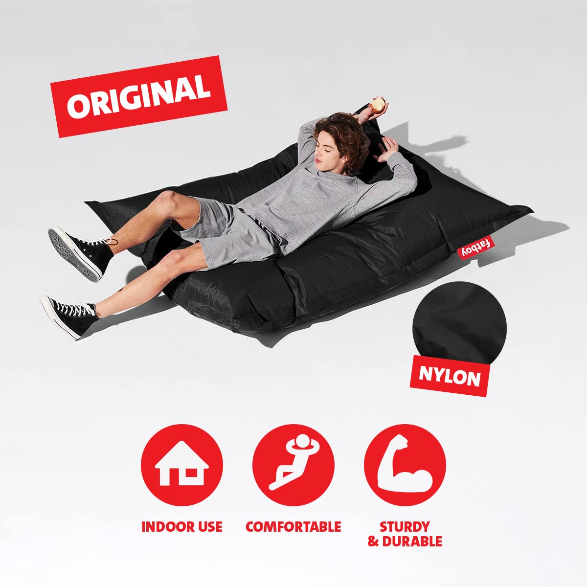Fatboy Original Bean Bag Chair - Small, Black - Ultra Comfortable & Stylish for Living Room, Bedroom, or Game Room Relaxation