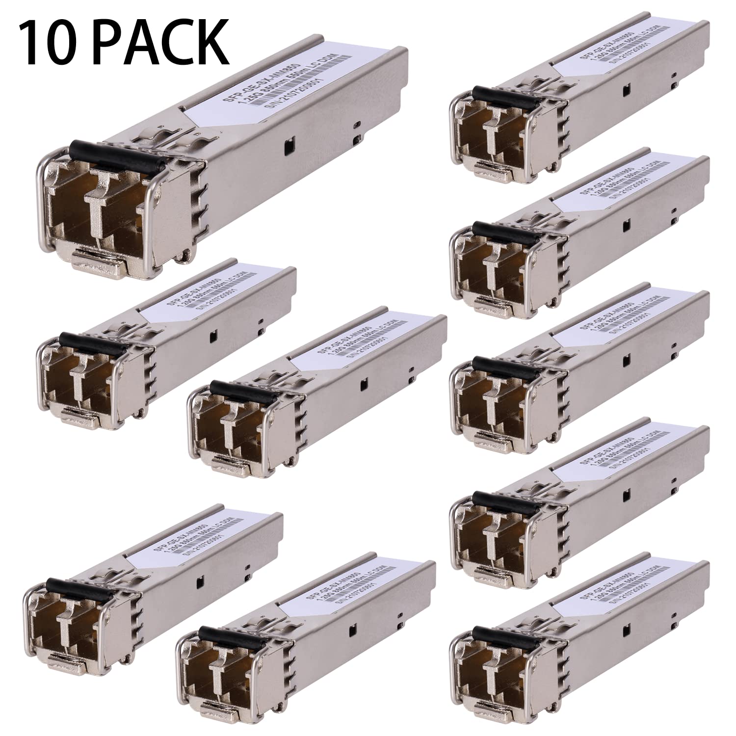 10Pack 1.25G 850nm Multimode SFP LC Transceiver Fiber Module - 550m 1000Base-SX LC MMF Compatible with Cisco GLC-SX-MMD, Fortinet, Ubiquiti UF-MM-1G, Mikrotik S-85DLC05D, Meraki MA-SFP-1GB-SX - Ideal for Data Centers, Enterprise Networks & High-Speed Fiber Optic Connections