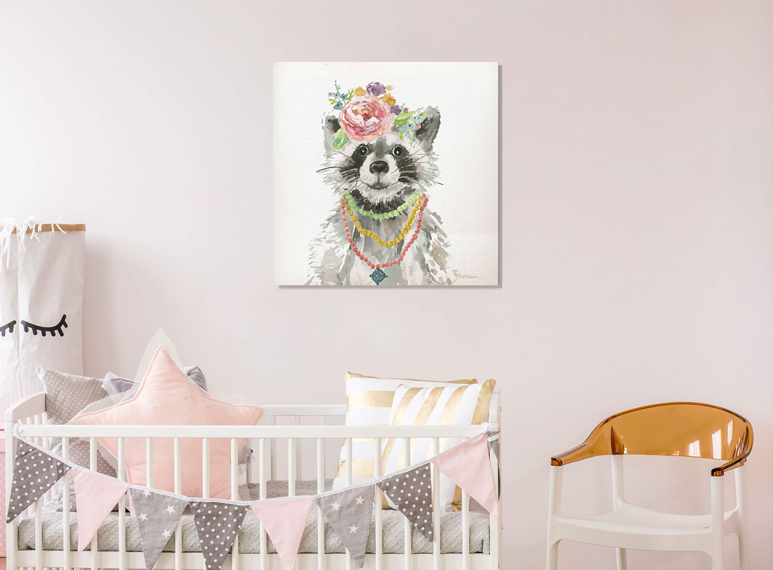 Glamour Girls Raccoon Wall Art - 16x16 Inch Nursery Decor, Kids Room & Playroom Animal Themed Painting - Perfect for Baby Shower Gifts & Children's Bedroom Decoration