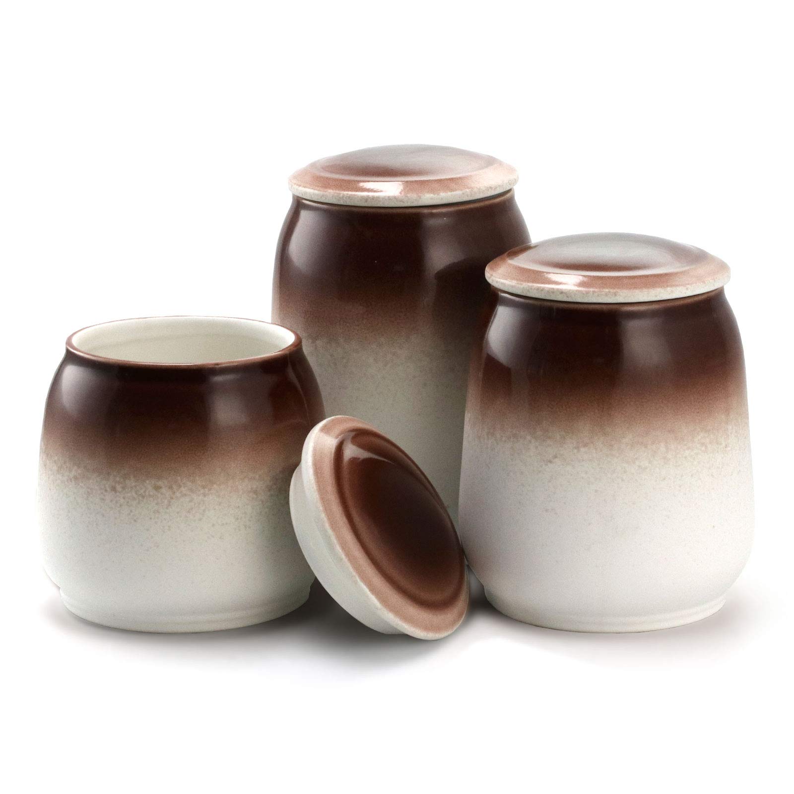 Elama Kitchen Food Storage Canister Set - 3-Piece Airtight Containers for Flour, Sugar, Coffee (Coconut & Cream) | Pantry Organization & Countertop Decor