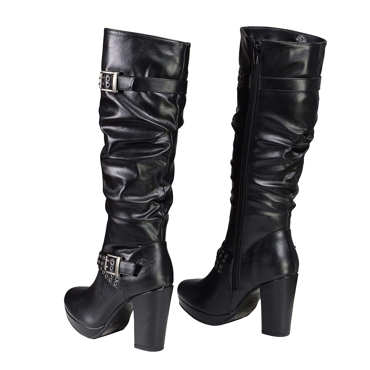Premium Milwaukee Leather Women's Tall Black Fashion Biker Boots - Size 8 | Stylish Casual Riding & Everyday Wear for Motorcycle Enthusiasts