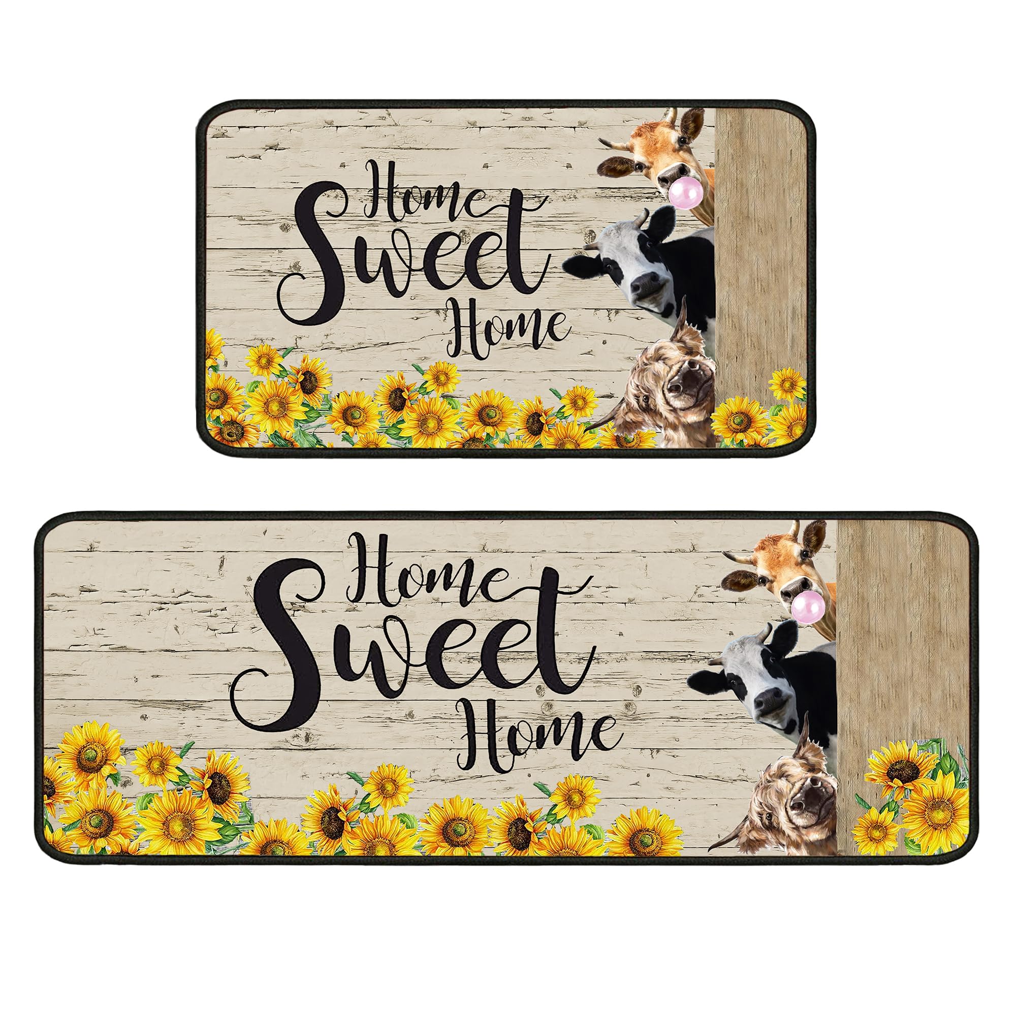 2-Piece Sunflower Non-Slip Kitchen Rugs Set - Anti-Fatigue Floor Mats for Sink & Standing Areas (17