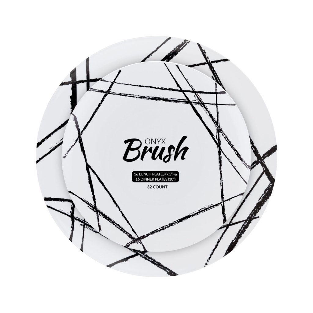 32-Piece White and Black Round Plastic Dinnerware Set - 16 Place Settings - Durable & Stylish for Parties, Picnics, and Outdoor Dining