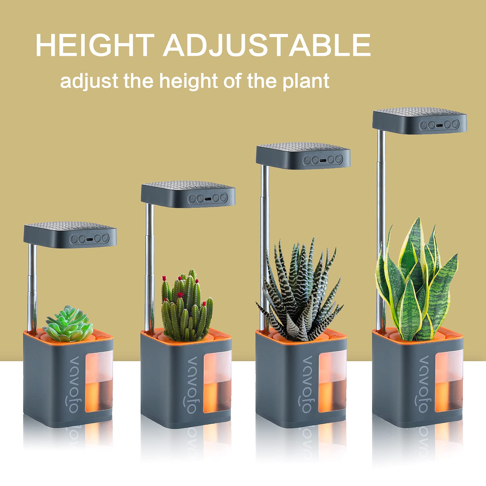 Vavofo Mini Desk Plant Grow Light with Planter - Adjustable Height, Full Spectrum LED, Auto Timer for Indoor Plants | Perfect for Home Office, Seed Germination & Small Space Gardening
