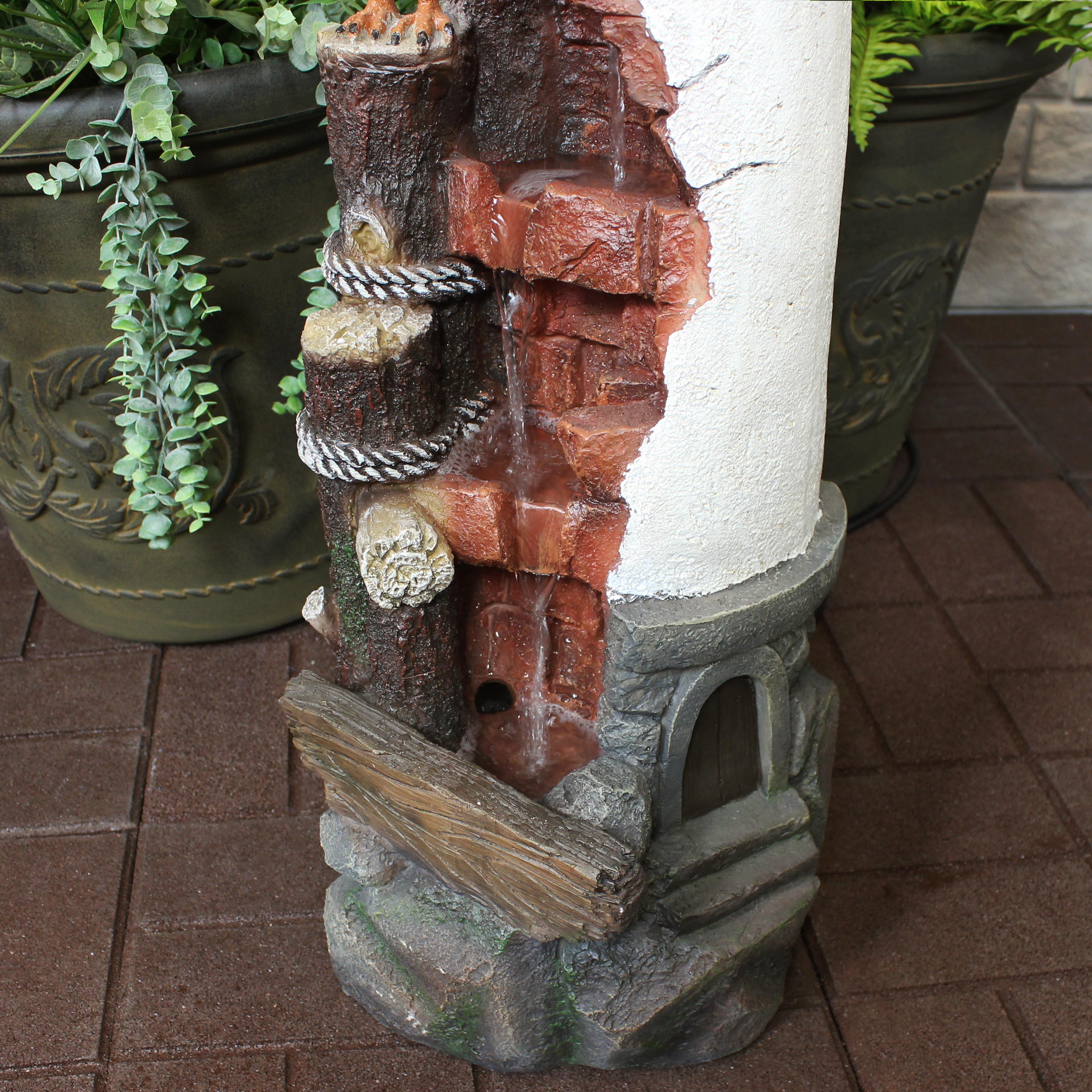 Sunnydaze Gull's Cove Outdoor Lighthouse Fountain with LED Lights - 36 Inch Tall Water Feature for Garden, Patio, and Backyard Decor