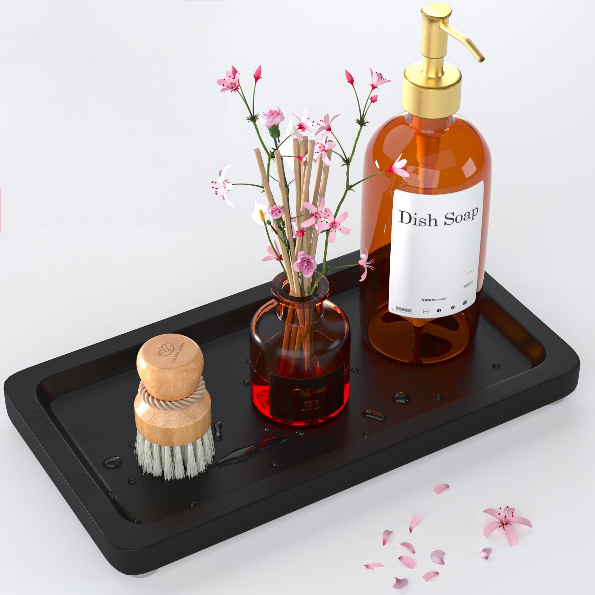 Black Bathroom Tray - Small Matte Black Bamboo Wood Tray for Vanity, Coffee Table & Counter Decor | 9 Inch Perfume Organizer & Cologne Display | Perfect for Bathroom, Bedroom & Living Room Organization