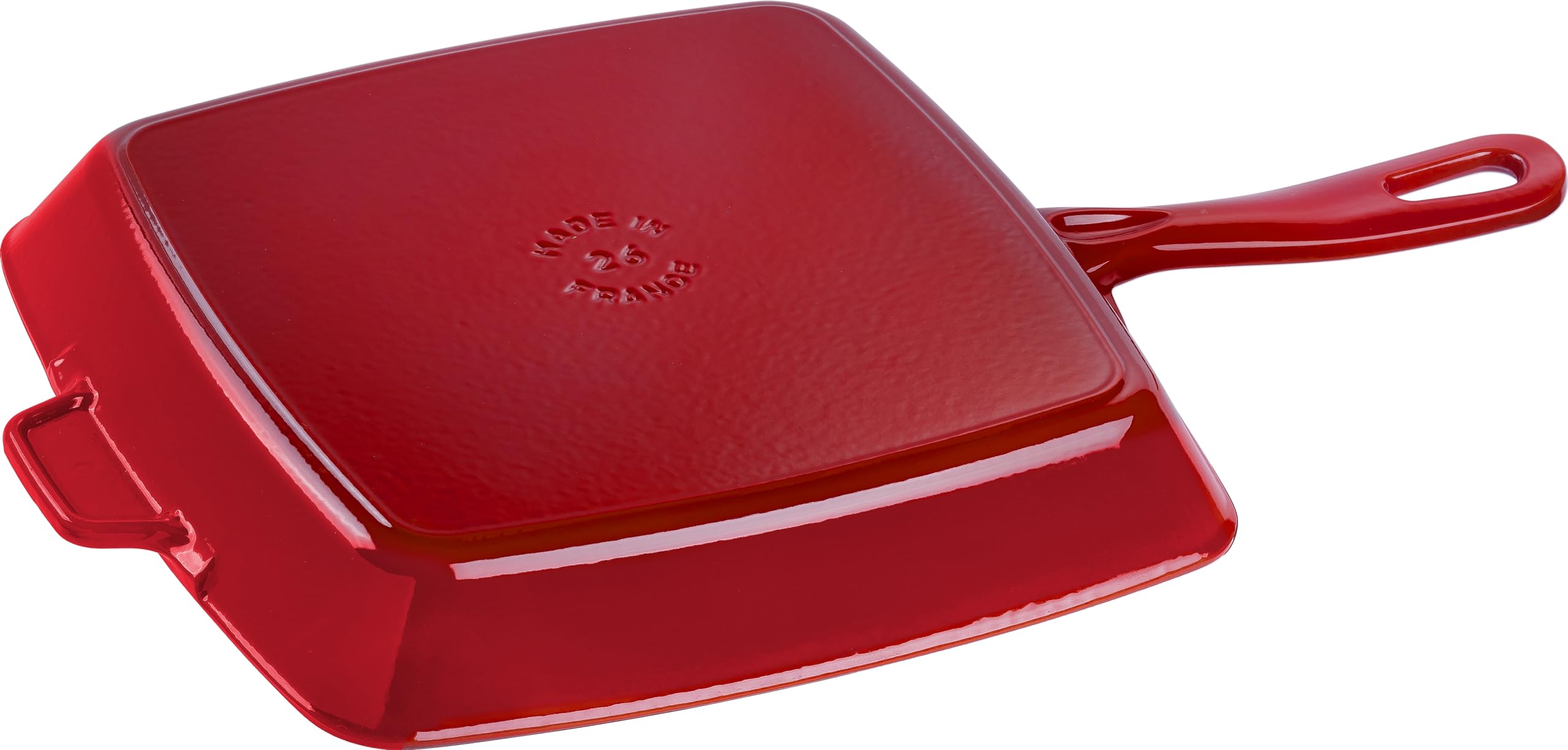 Staub 26cm Cast Iron Grill Pan - Cherry Red, Induction Compatible, Perfect for Grilling Steaks, Burgers & Vegetables on Stovetop or Oven