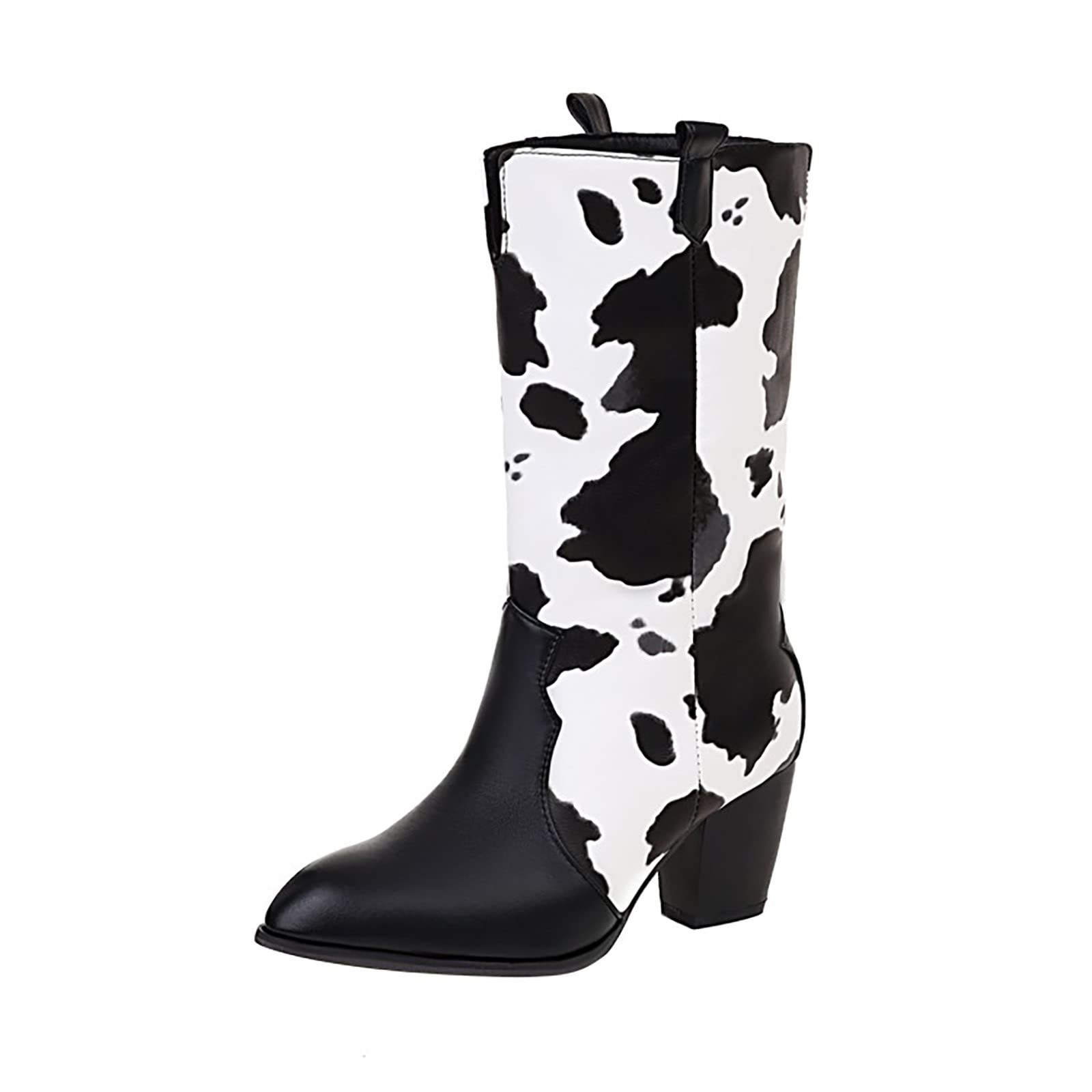 OVERTERD Women's Pointed Toe Thick High Heel Mid Calf Boots - Fashionable Milk White Color Matching Ankle Boots for Office, Party & Winter Outfits