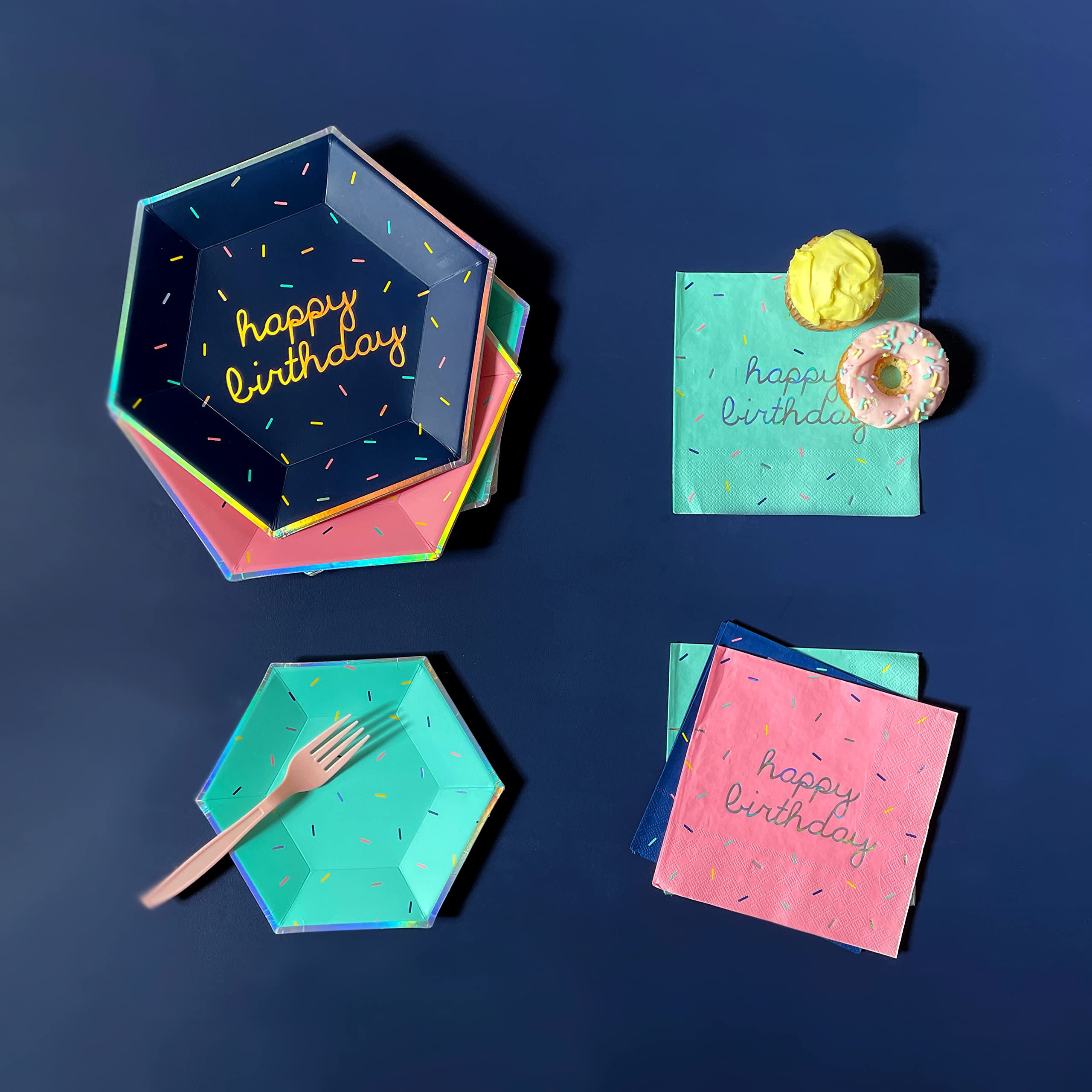 Harlow & Grey 60-Piece Colorful Birthday Party Supplies Set - Disposable Plates, Napkins in Pink, Teal & Navy Blue for Kids & Adult Celebrations | Perfect for Birthday Parties, Baby Showers & Special Events