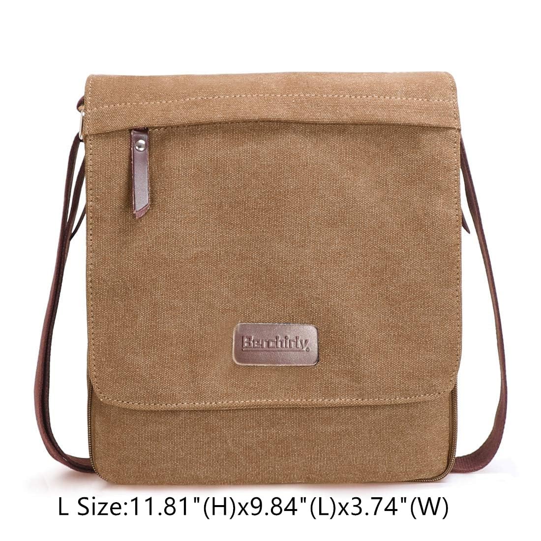 Vintage Canvas Leather Messenger Crossbody Bag - Small Organizer for Work, Travel & Everyday Use