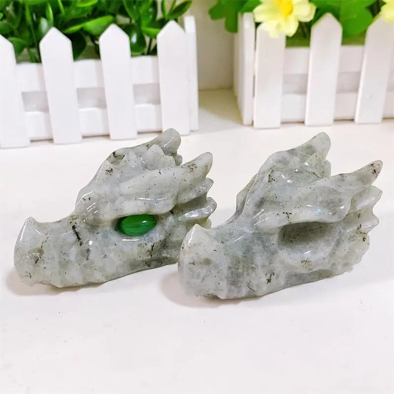 Natural Labradorite Dragon Skull Crystal Carving - Feng Shui Healing Art, Home Decor & Spiritual Gift (1PC) | Perfect for Meditation Spaces, Office Desks & Unique Gift Giving