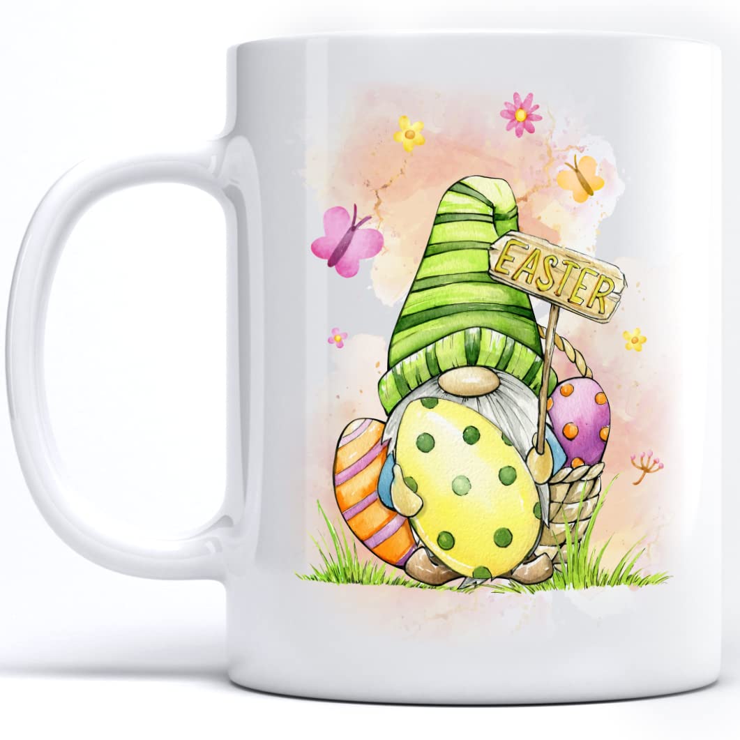 Easter Gnome Coffee Mug - 11oz & 15oz White Ceramic Cup with Gnome Design - Perfect for Easter Egg Hunting, Spring Celebrations - Great Gift for Christians, Family, Friends, Kids, Mom & Dad - Ideal for Easter Morning Coffee, Holiday Gatherings & Gift Exchanges