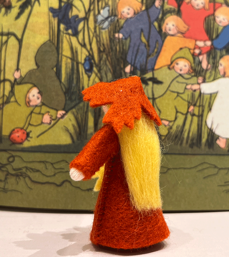 Handmade Waldorf Felt Doll - Autumn Leaf Design for Olive Skin Tones | Perfect Waldorf Education Toy, Nature-Inspired Play & Seasonal Home Decor