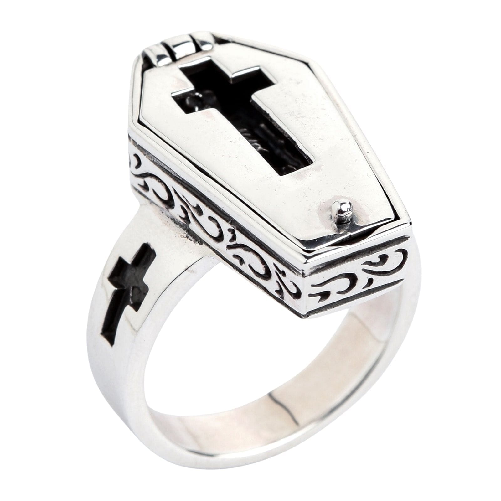 Gothic Sterling Silver Skull Skeleton Coffin Ring for Men Women - Punk Jewelry for Halloween, Gothic Fashion & Alternative Style