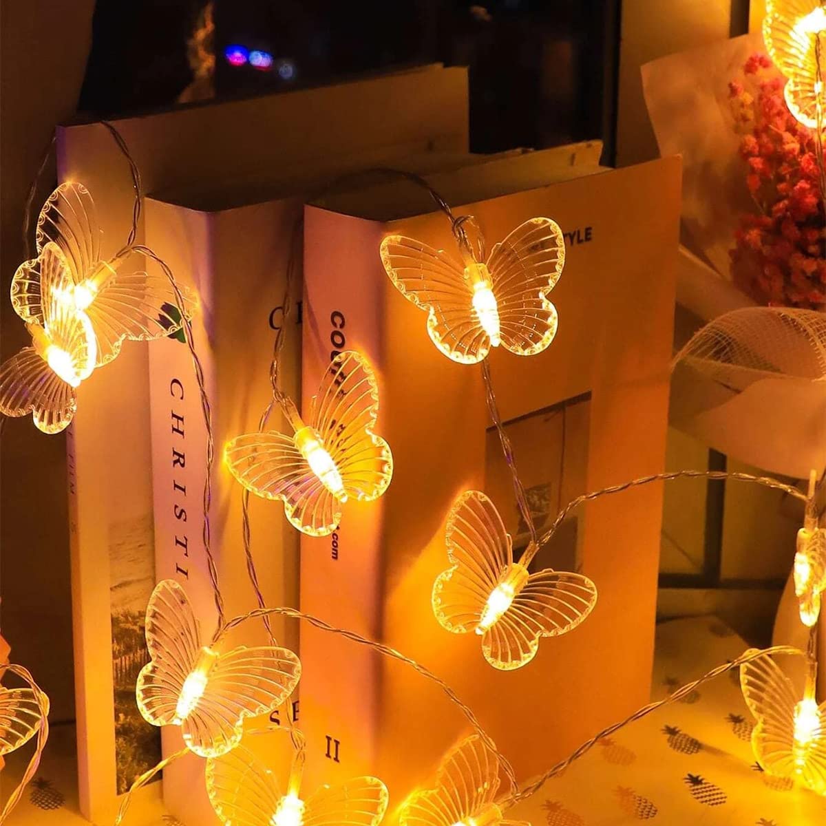 Dragonfly String Lights 10ft 20 LED Battery Powered Fairy Lights - Retro Copper Wire Butterfly Lights for Christmas Tree, Garden, Wedding, Party, Holiday & Summer Decorations - Indoor Outdoor Decorative Lighting
