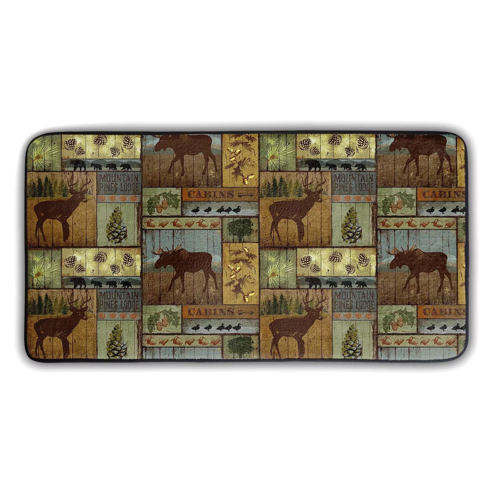 Rustic Moose Deer Non-Slip Kitchen Rug - Washable Memory Foam Cabin Floor Mat for Farmhouse, Under Sink, Bathroom - 39x20 Inch - Perfect for Cozy Cabin Decor & High-Traffic Areas