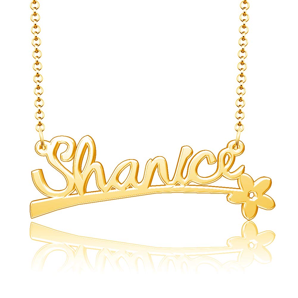 925 Sterling Silver Personalized Name Necklace - Custom Shanice Name Plate with Flower Pendant | Gift for Her, Birthday, Anniversary, Valentine's Day