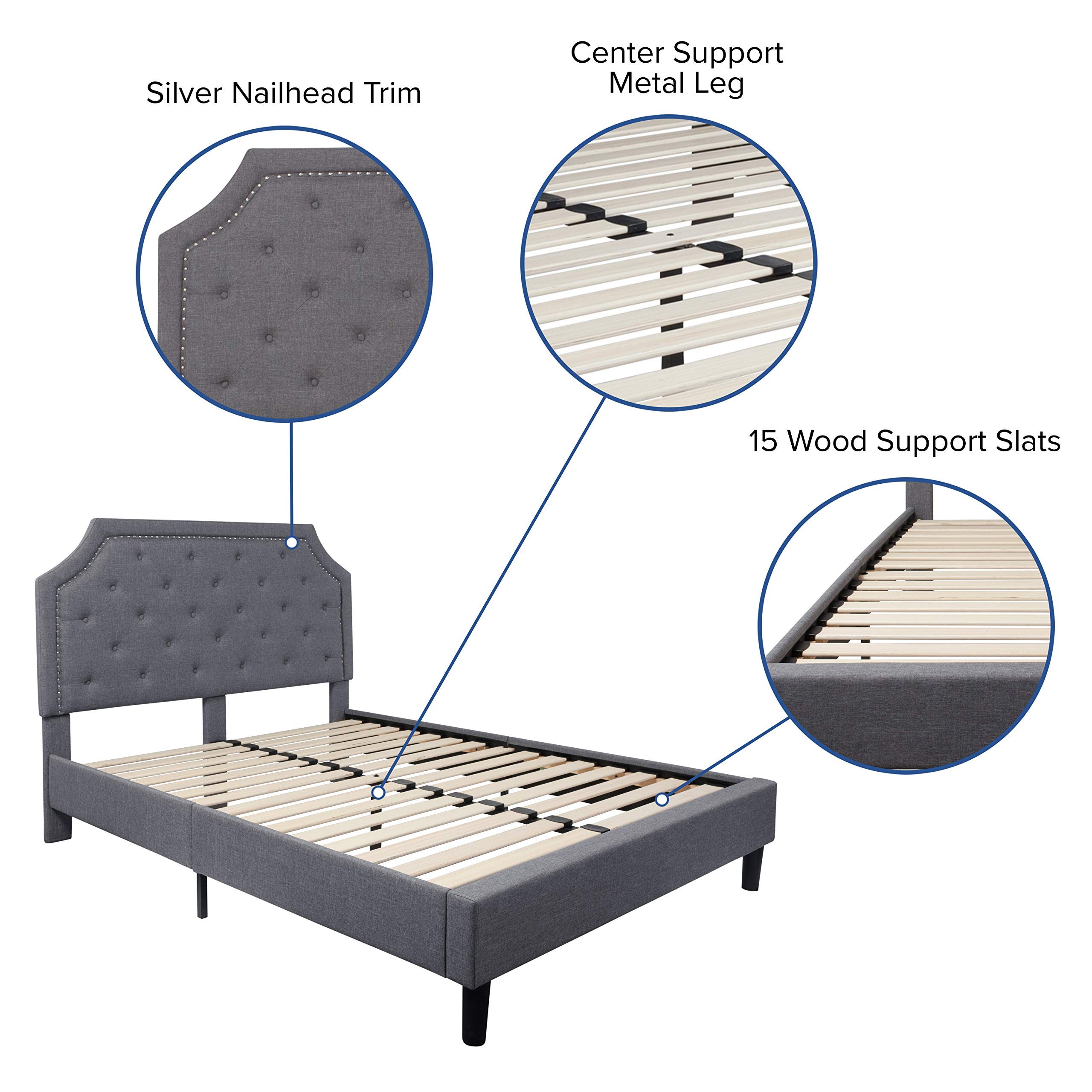 Queen Size Arched Tufted Platform Bed Frame with Upholstered Headboard - Light Gray Fabric for Modern Bedroom, Guest Room & Master Suite