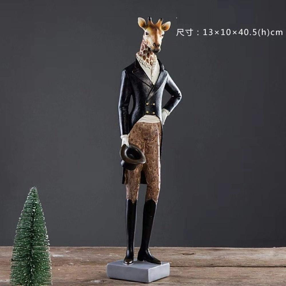 Elegant Resin Giraffe & Zebra Gentleman Sculpture - Unique Home Decor Statue for Living Room, Office Desk, or Gift Idea - Handcrafted Animal Ornament with Cane Sitting on Stool