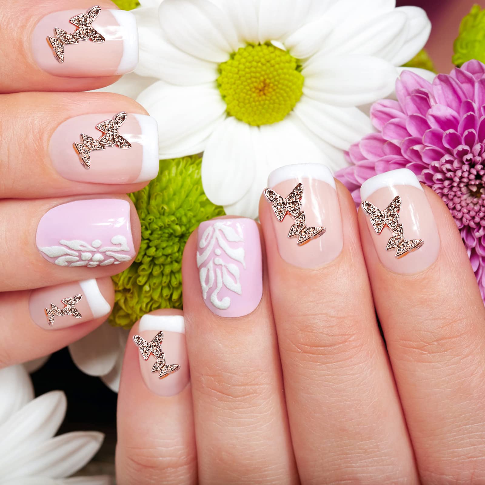 50pcs 3D Alloy Butterfly Nail Art Charms - 2nd Gen DIY Nail Decorations for Women & Girls | Perfect for Nail Salons, Parties, Weddings & Special Occasions