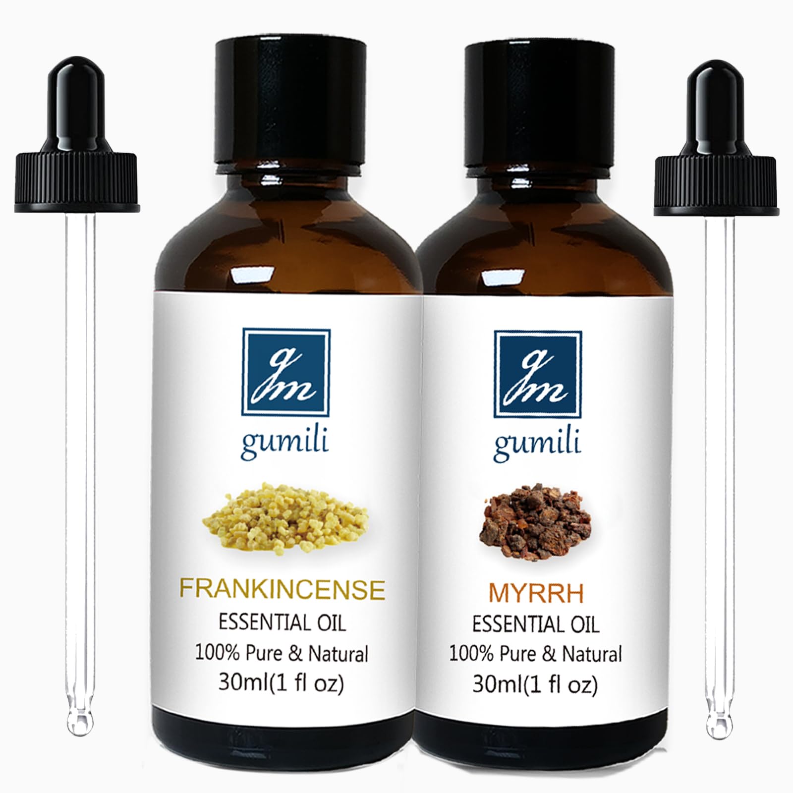 100% Pure Frankincense & Myrrh Essential Oil Set - Undiluted Therapeutic Grade for Skin Care, Hair Growth & Aromatherapy - 1 oz (2 Pack) - Perfect for Diffusers, Massage & DIY Beauty Products