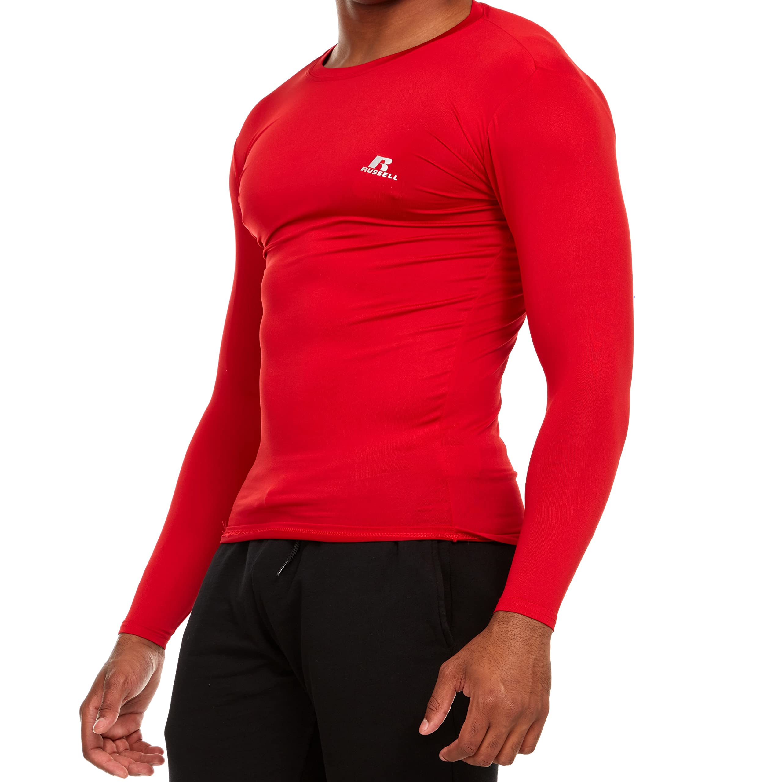 Russell Athletic Men's Long-Sleeve Compression Top - Lightweight Moisture-Wicking Workout Shirt for Running, Gym & Training - Performance Baselayer for Cold Weather & Active Sports