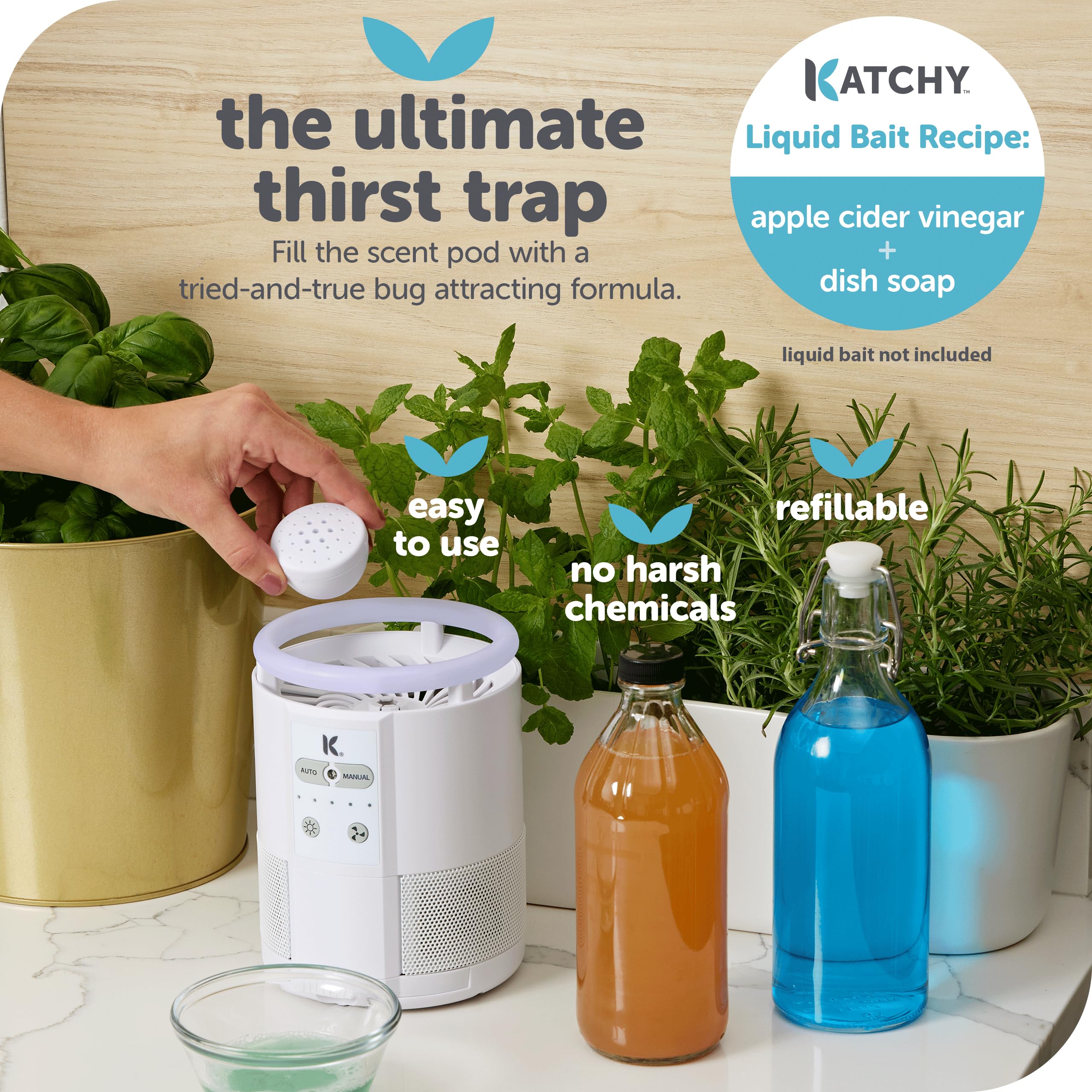 Katchy Duo Indoor Insect Trap with Scent Pod - UV Light & Fan Powered Fruit Fly, Gnat, Mosquito & Moth Catcher - White Home Bug Trap for Kitchen, Bedroom & Office Use
