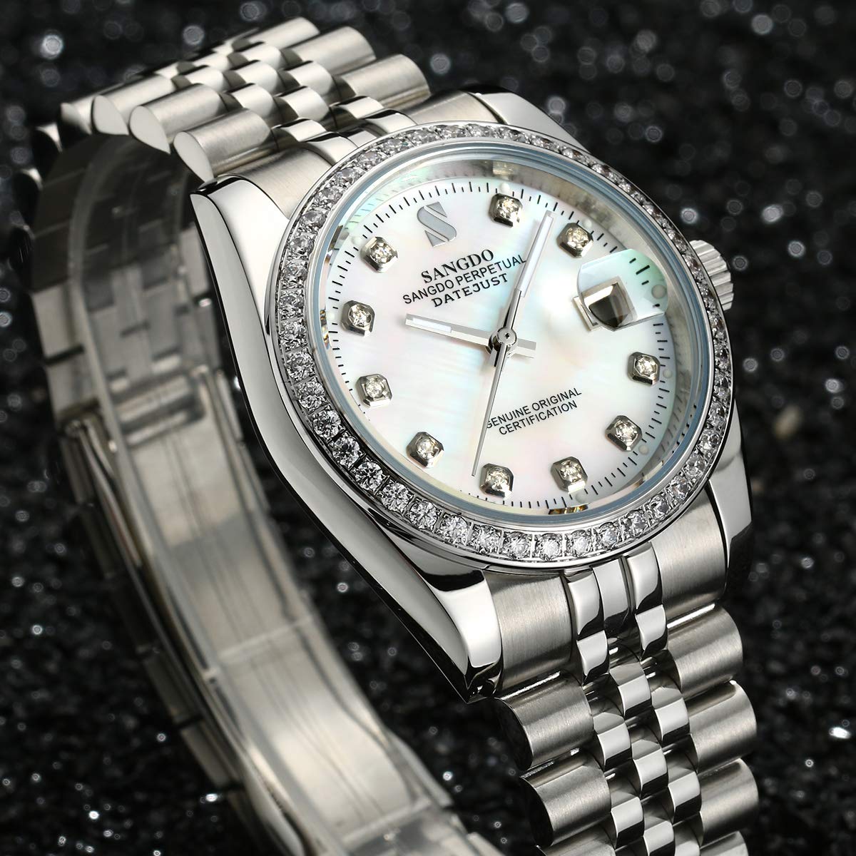 Gosasa Men's Luxury Automatic Mechanical Watch with Gold Crystal Accents & Stainless Steel Band - Waterproof Dress Watch for Business, Party & Formal Occasions - Perfect Gift for Men, Husband, Father & Friends