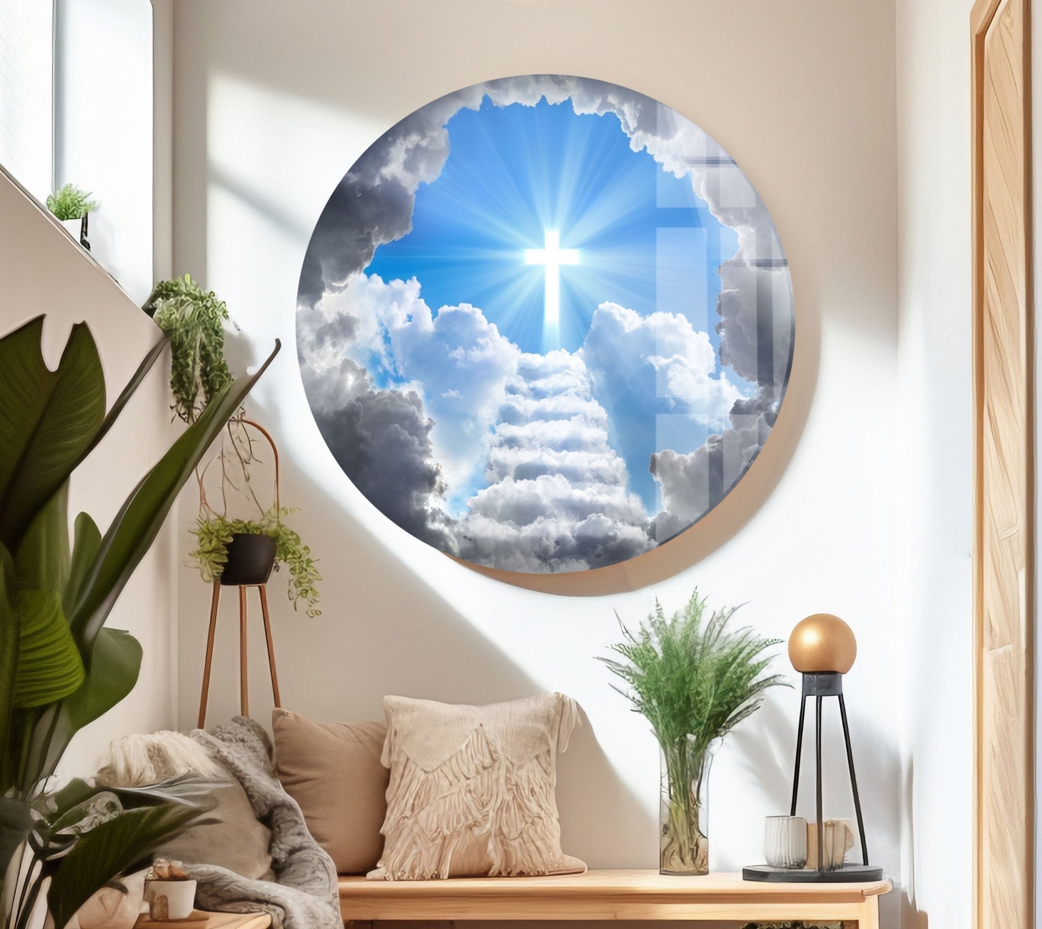 Stunning Cross of Light Shining Glass Wall Art - Elegant Religious Home Decor for Living Room, Bedroom & Church