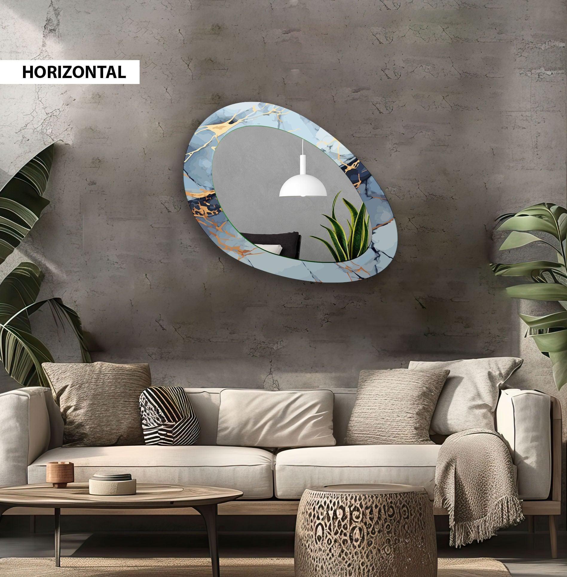 Blue Abstract Mirror - Asymmetrical Small Wall Mirror for Living Room, Bedroom & Bathroom Decor