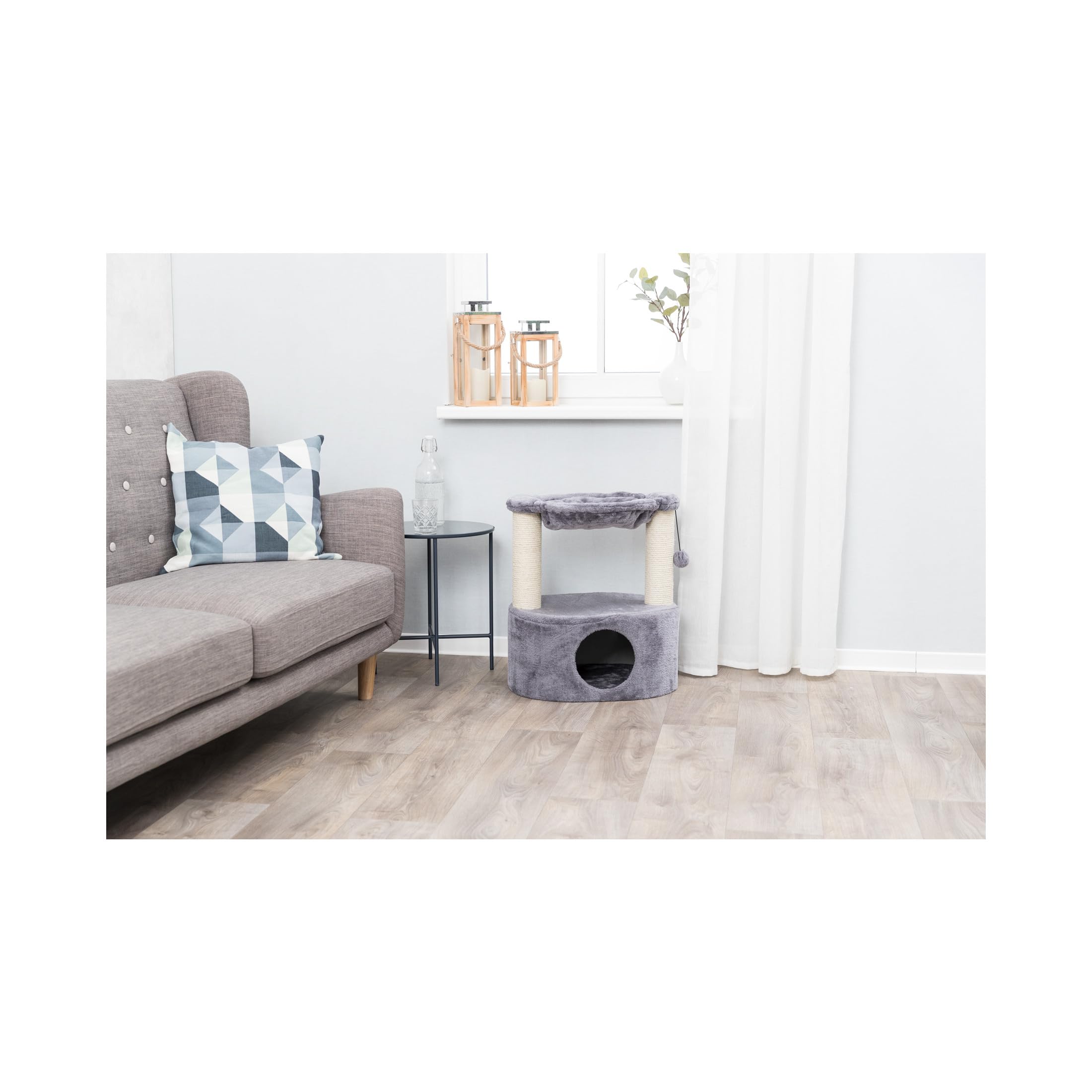 TRIXIE Baza Grande 24-inch Cat Tree with 2 Sisal Scratching Posts, Cat Condo & Hammock - Includes Dangling Cat Toy for Indoor Cats - Perfect for Play, Rest & Scratching in Home or Office