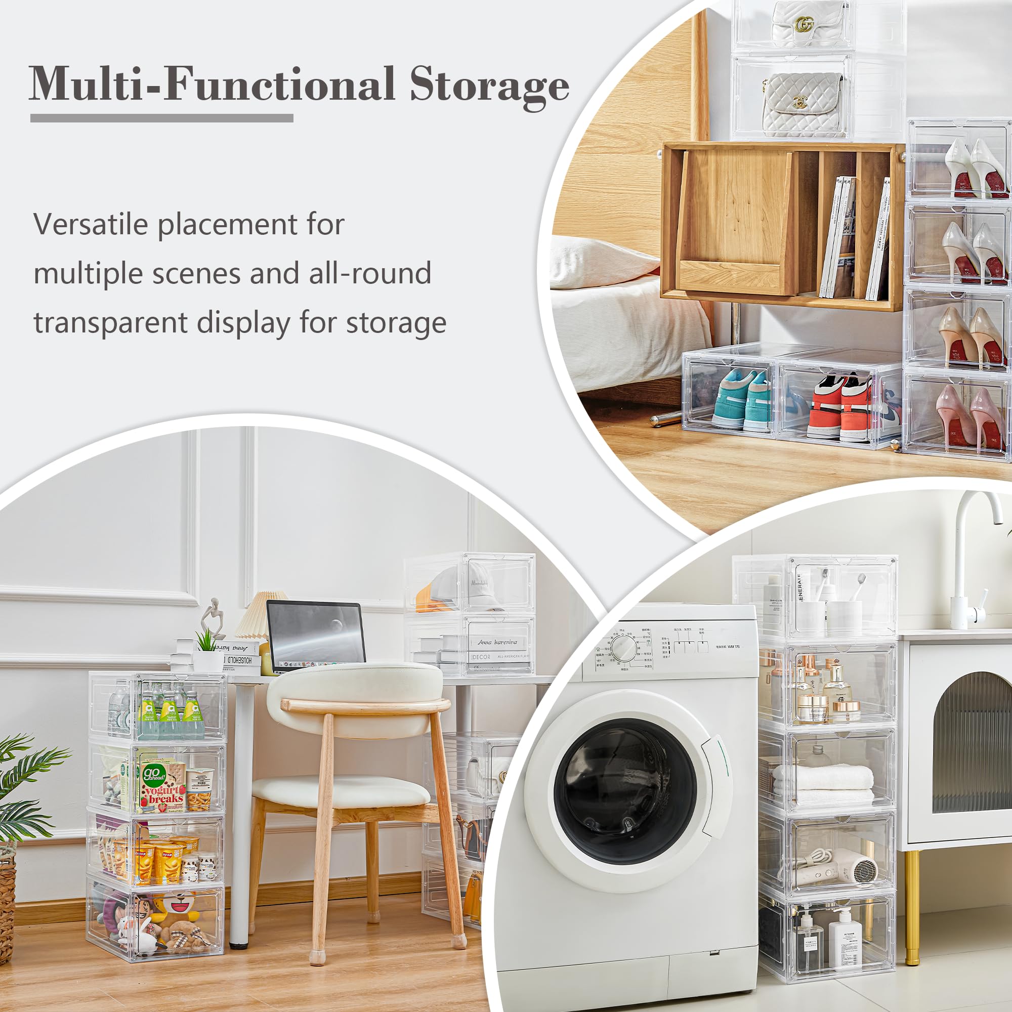 6 Pack Clear Plastic Storage Bins with Lids & Magnetic Acrylic Door - 19 Qt Stackable Storage Containers for Home & Office Organization | Perfect for Pantry, Closet, Garage & Toy Storage