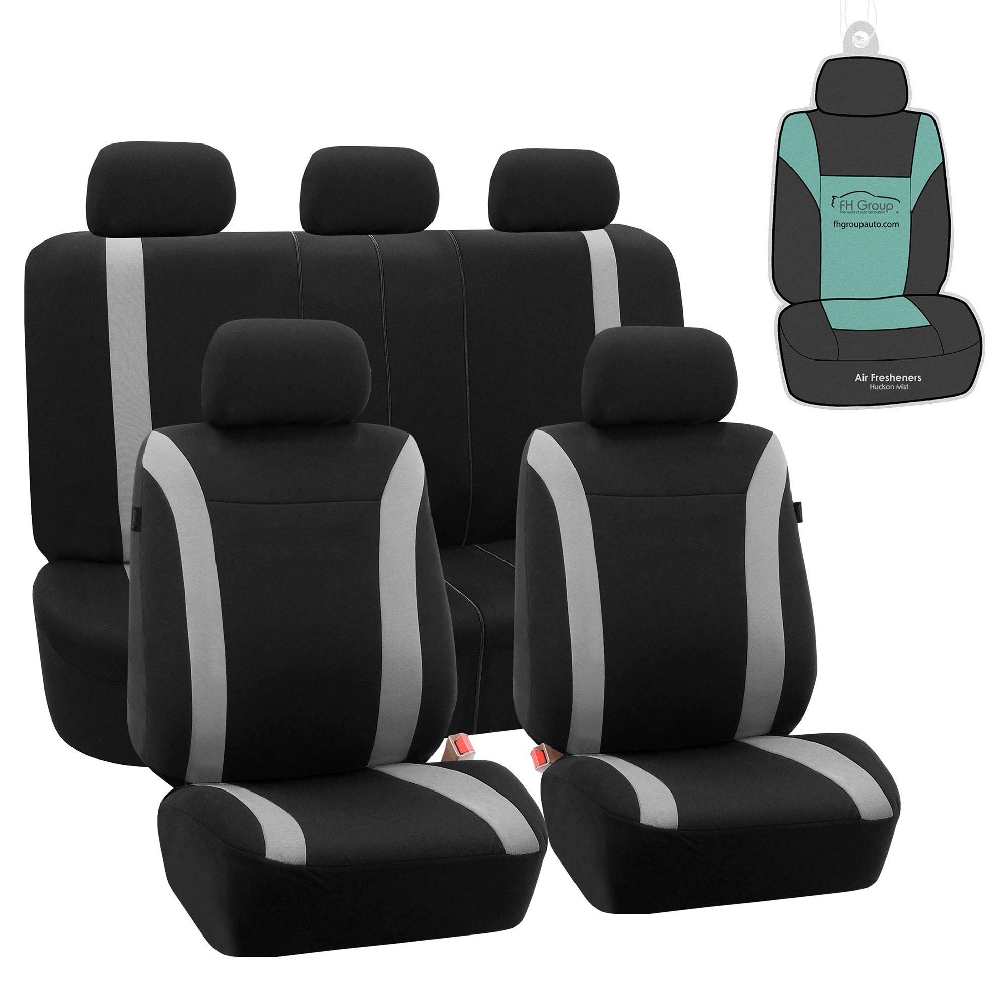 FH Group Universal Fit Car Seat Covers - Gray Flat Cloth Full Set (Airbag Compatible & Split Bench) | Durable Interior Accessories for Cars, Trucks & SUVs | Perfect for Daily Commute, Road Trips & Vehicle Protection