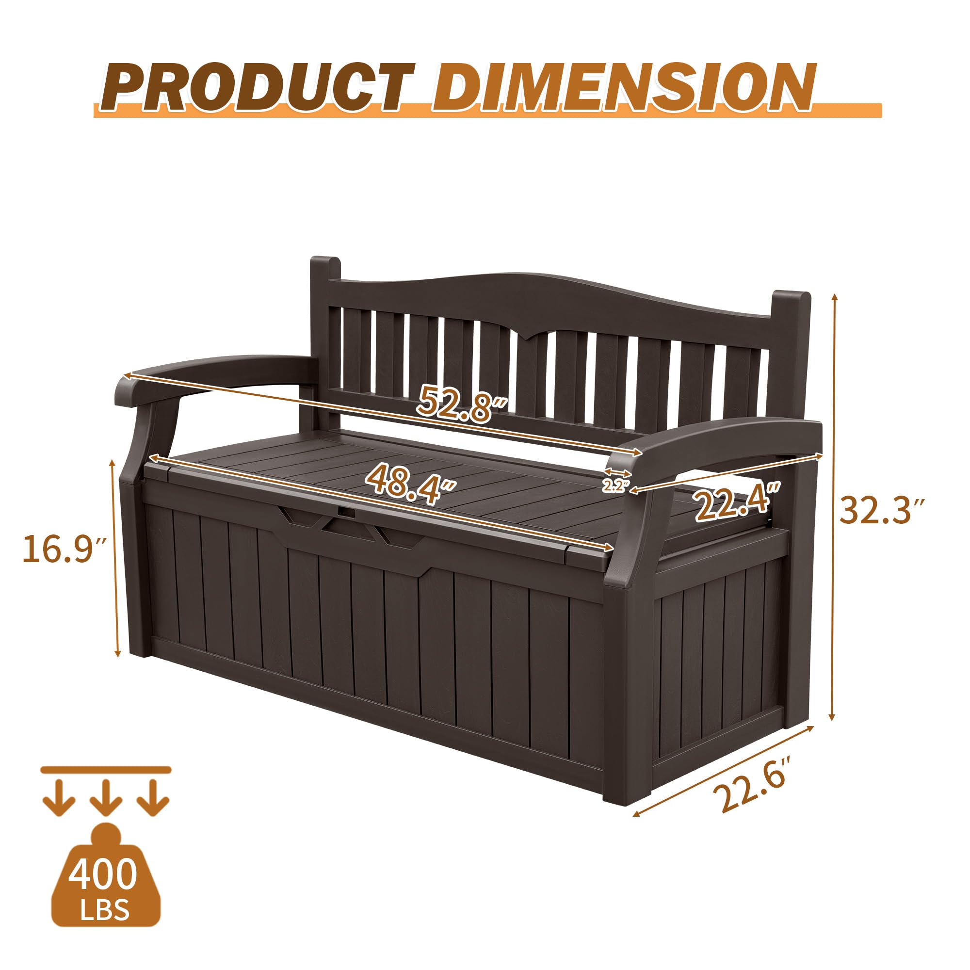 Devoko 80 Gallon Lockable Storage Bench Deck Box - Outdoor Patio Furniture, Garden Decor & Seating - Organize Cushions, Tools & Pool Supplies (Brown) - Perfect for Backyard, Deck & Poolside Storage