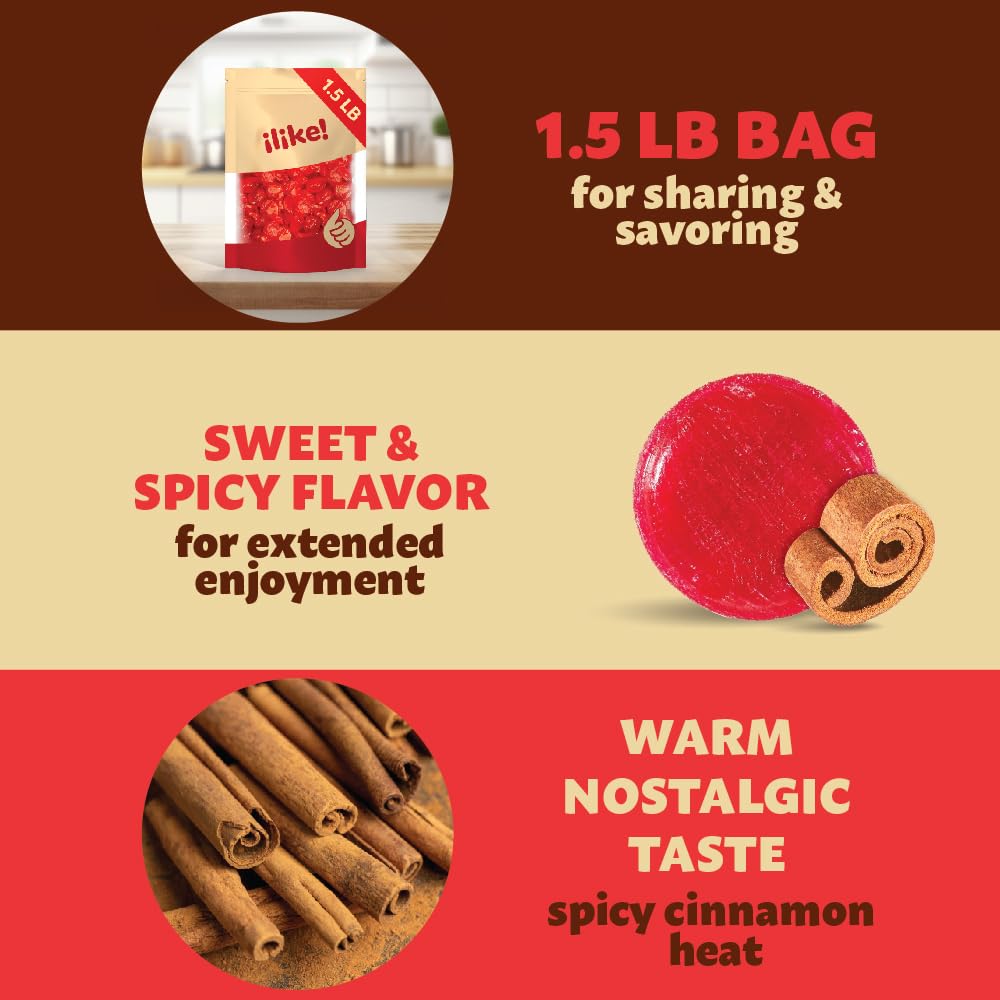 Premium Cinnamon Hard Candy Discs - 1.5lb Bulk Pack (24oz) - Individually Wrapped for Freshness - Perfect for Office Snacks, Party Favors & Holiday Treats