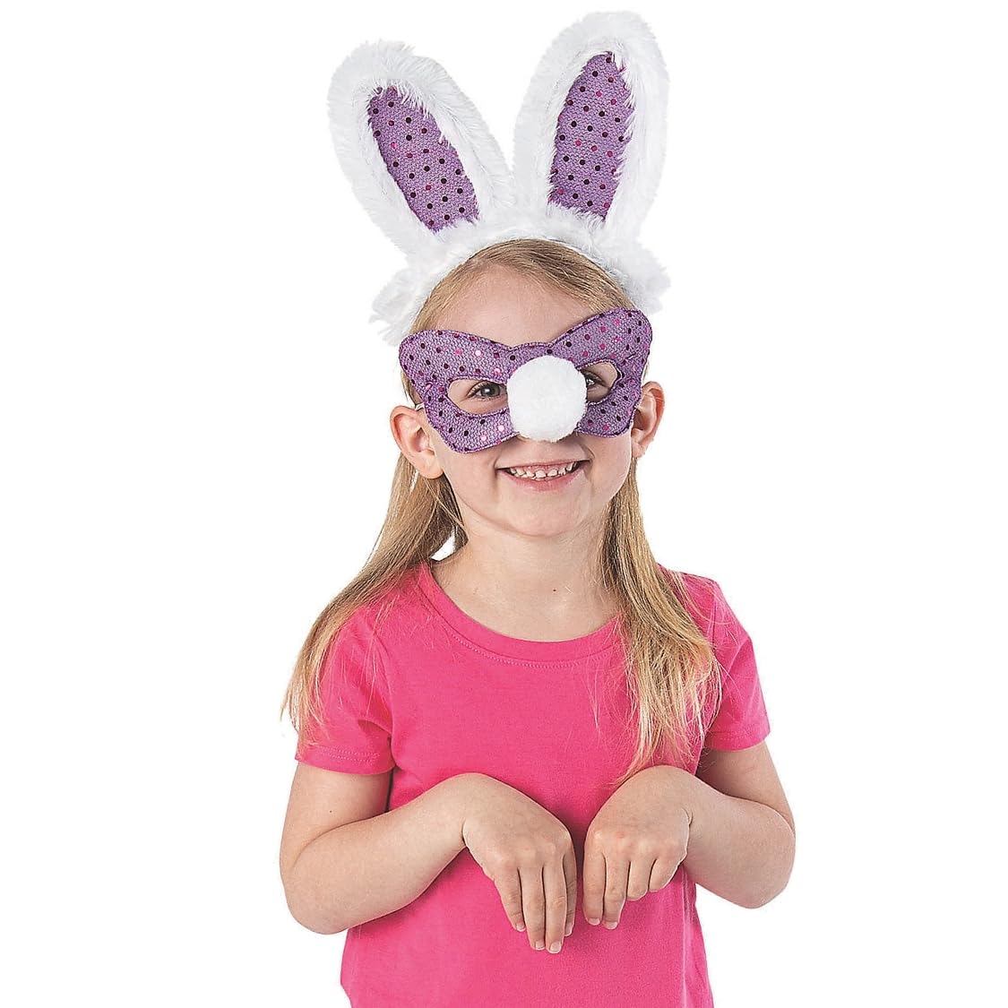 Fun Express Bunny Ear and Mask Set - 6 Piece Costume Accessories for Easter, Cosplay, Halloween & Parties - Cute Bunny Ears with Matching Face Mask