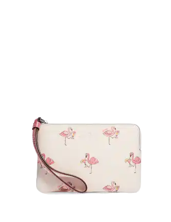 Coach Corner Zip Wristlet with Flamingo Print - Stylish Crossbody Wallet for Women | Perfect for Everyday Use, Travel & Shopping