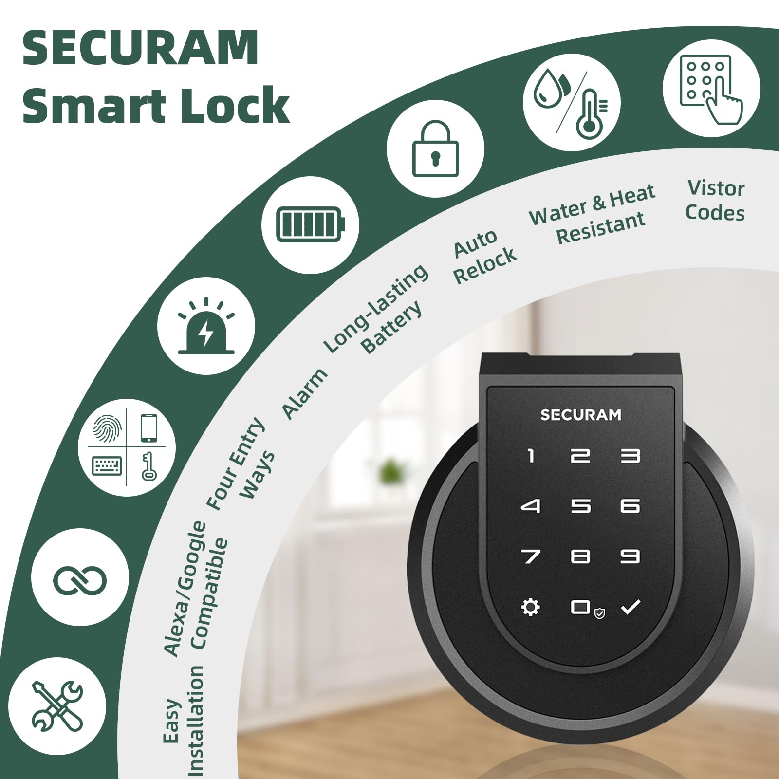Smart Fingerprint Door Lock - Biometric Bluetooth Enabled with Auto Lock & Voice Control via Alexa/Google Assistant - Secure Keyless Entry for Home & Office Use