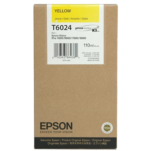 Epson T602400 Yellow Ultrachrome K3 Ink Cartridge - 110ml High-Quality Printer Ink for Professional Photo Printing & Graphic Design