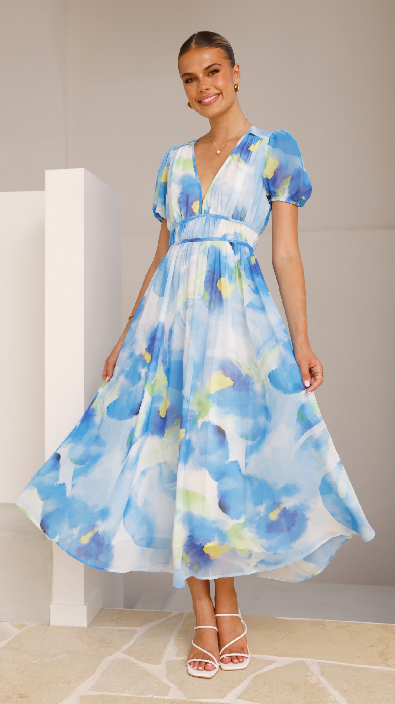 Amberose Maxi Dress for Women - Blue & Green Flowy Summer Beach Dress | Perfect for Vacations, Parties & Casual Outings