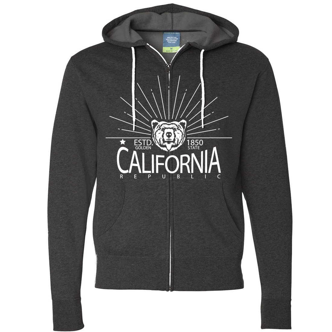 California Golden State White Print Zip-Up Hoodie - Stylish & Comfortable Pullover for Men & Women - Perfect for Casual Wear, Street Fashion & Outdoor Activities