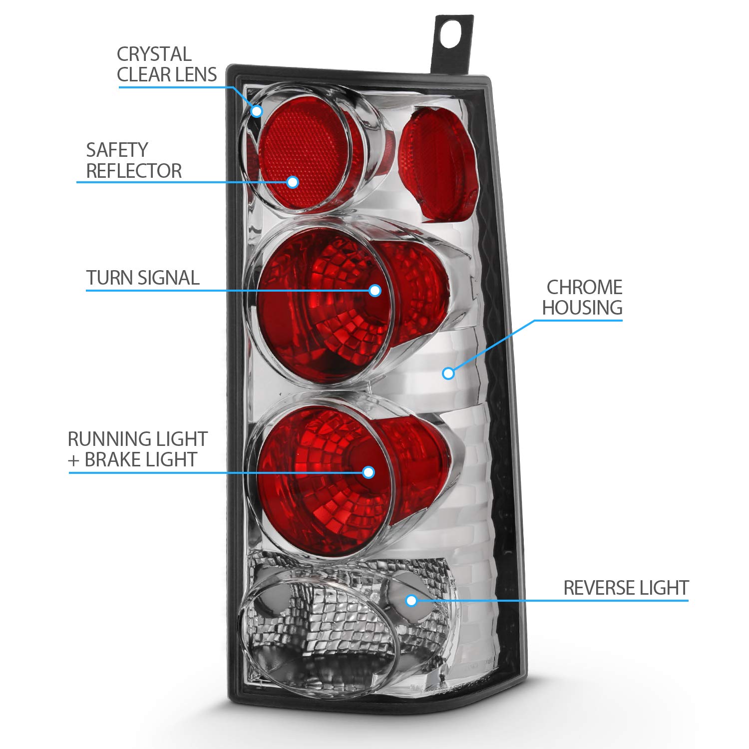 GMC Savana AmeriLite Chrome Euro Tail Lights - Pair (Left & Right) for Enhanced Style & Safety | Perfect for Upgrades, Restorations & Night Driving