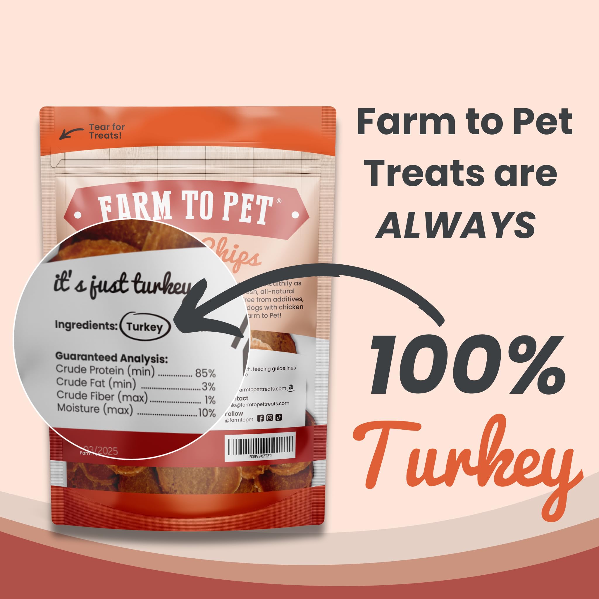 Farm To Pet All Natural Turkey Dog Training Treats - Single Ingredient Crunchy Turkey Chips, Easy to Digest, Chicken Allergy Friendly, Made in USA | Perfect for Obedience Training & Positive Reinforcement