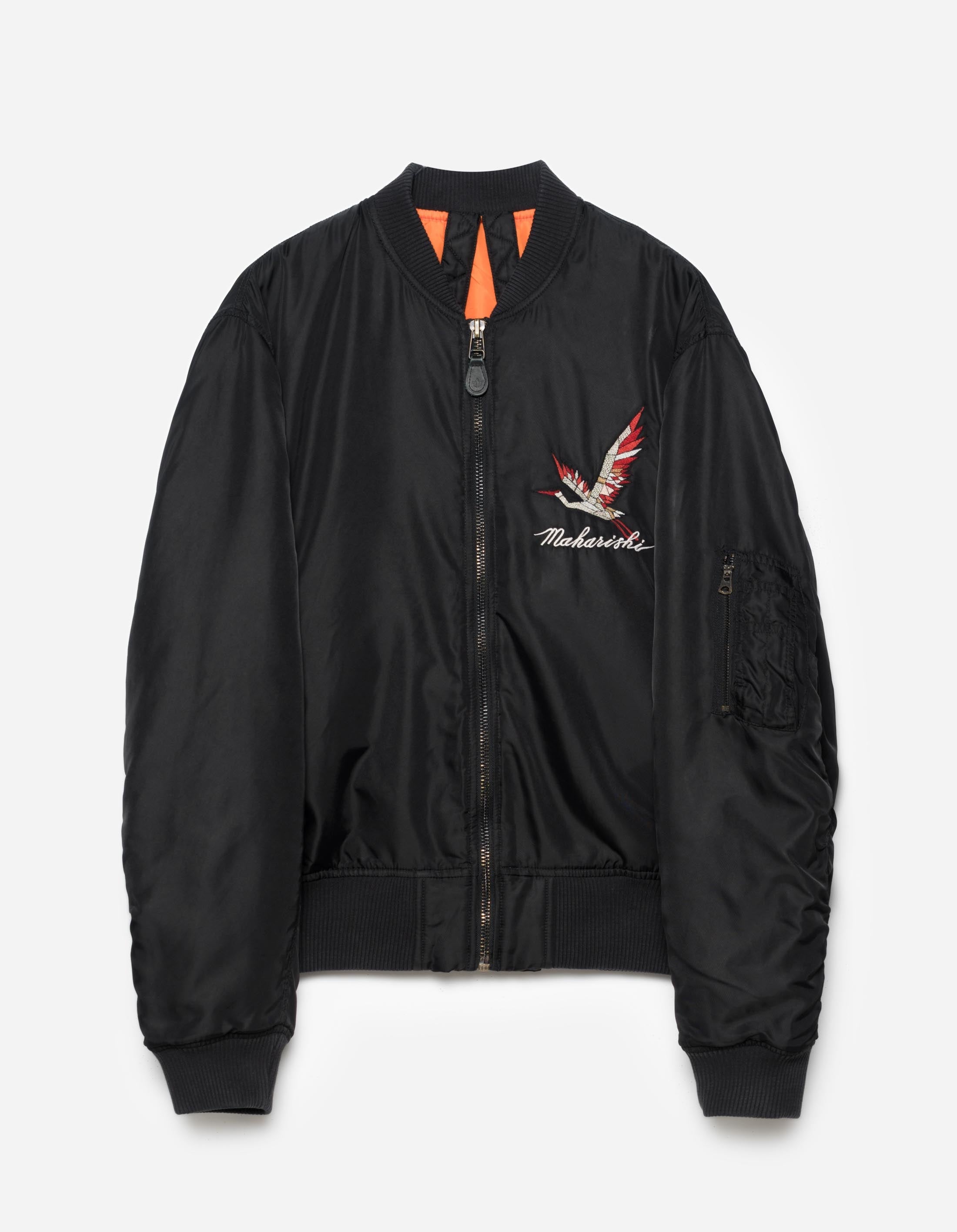 6224 Year of the Crane MA1 Flight Jacket for Men - Black Bomber Jacket - Perfect for Casual Wear, Street Style & Outdoor Activities