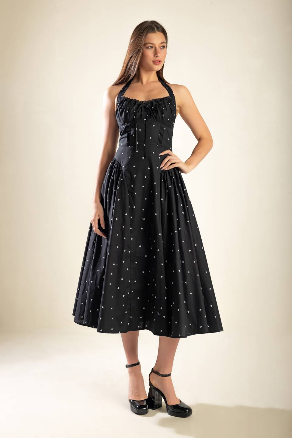 Confident Cues Heart Print Halter Dress - Black | Flirty & Feminine Summer Dress for Beach, Date Night & Parties