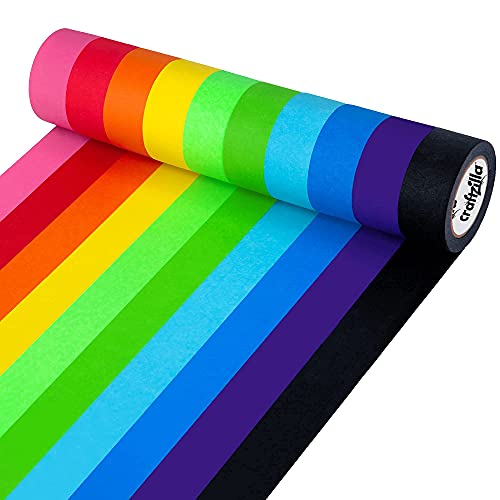 Craftzilla 10-Roll Colored Masking Tape Set - 300 Feet x 1 Inch Rainbow Painters Tape for Arts & Crafts, Labeling, Color Coding - Perfect for DIY Projects, School Supplies, Office Organization & Home Decor