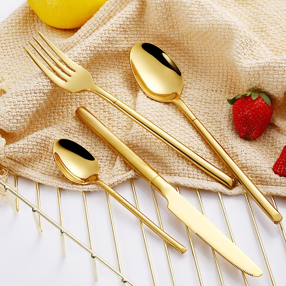 24-Piece Stainless Steel Flatware Set - Gold Silverware Cutlery for 6 Place Settings (Forks, Knives, Spoons) - Mirror Polished Tableware for Home, Kitchen, Hotel & Restaurant Use - Elegant Dining & Entertaining Essentials