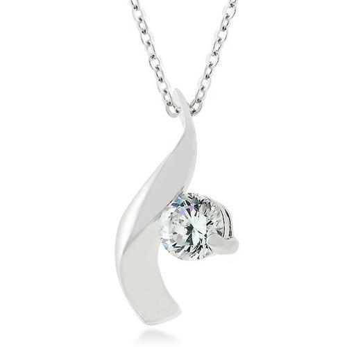 Elegant Cubic Zirconia Twist Pendant Necklace - Dainty Silver Jewelry for Women - Perfect for Date Night & Special Occasions