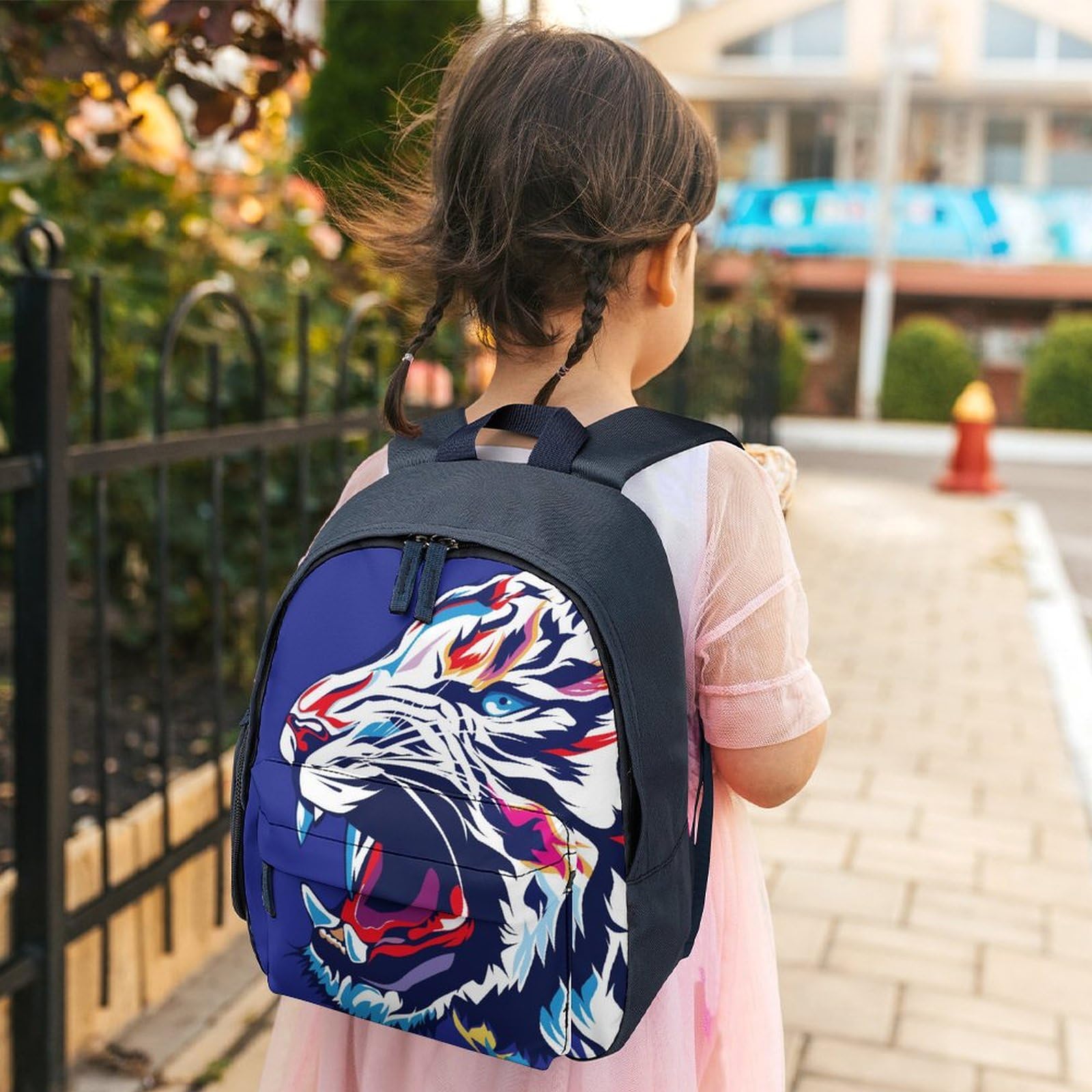 Colorful Tiger Face Cute Backpack - Adjustable Small Daypack for School, Travel, Camping & Outdoor Activities - Perfect Gift for Kids & Teens