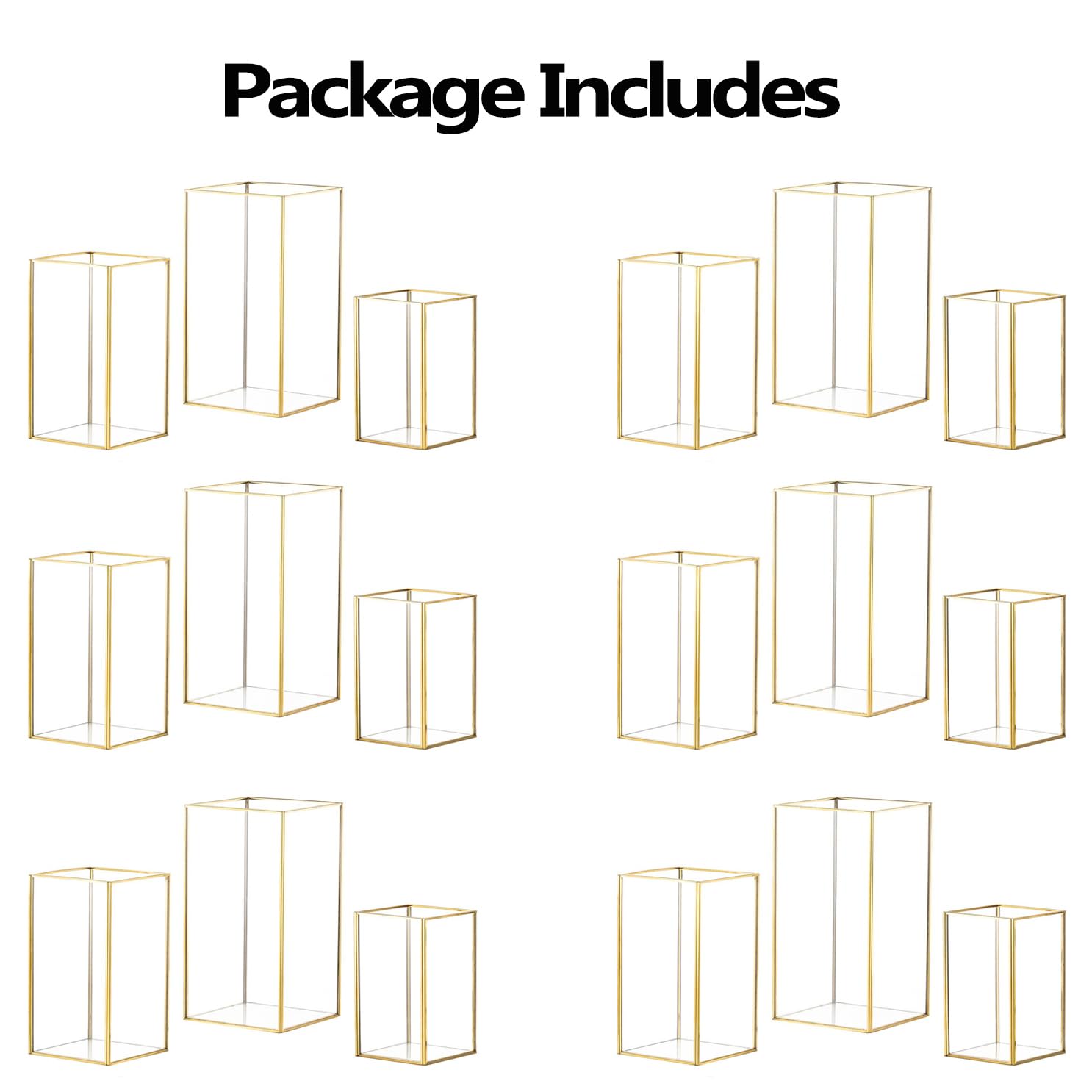 Premium Glass Hurricane Candle Holder Set of 18 - Gold Large Table Centerpiece & Tall Floor Square Pillar Candle Holders for Wedding, Anniversary, Party Decor - Elegant Fireplace & Dining Room Lighting Accessories (Perfect for Romantic Dinners, Holiday Decorations and Special Events)